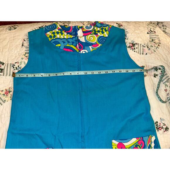 VINTAGE 60's TURQUOISE PSYCHEDELIC PRINT MOD COTTON ROMPER PLAYSUIT BEACHWEAR S - Picture 7 of 10
